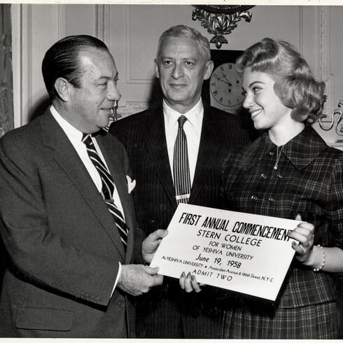 (l–r) Mayor Robert F. Wagner, Max Stern and Shirley Pasternak, a member of Stern’s first graduating class. 